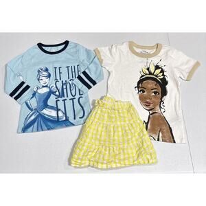 Lot Of 3 Disney Tiana & Cinderella Tee Jessica Simpson Plaid Skirt Girl 5-6